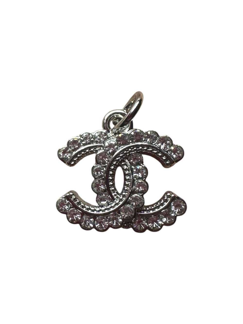 Chanel Silver Logo Small Zipper Pull Charm with Clear Stones